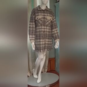 Plaid Teddy Jacket - Cream and Brown